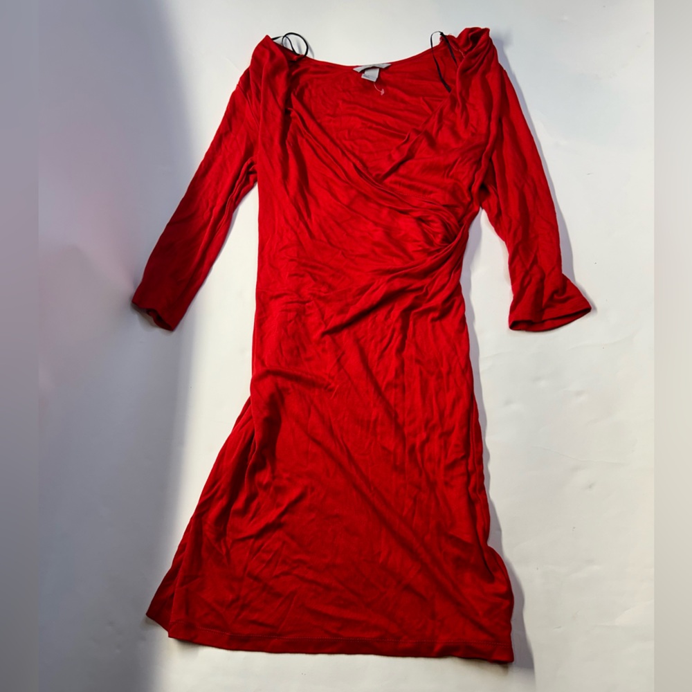 H&M Red Wrap Mini Dress with 3/4 Sleeves Small